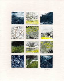 Collagraph landscape montage by printmaker Diane Young