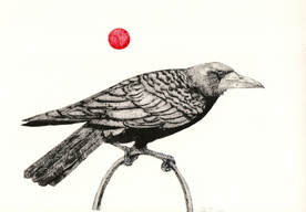 Original collagraph artwork of a Rook and Red Sun by artist Diane Youngg