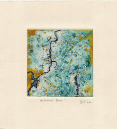 Collagraph print of the Arkansas river  by artist Diane Young